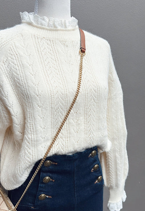 Maison Torrini Paris Lace pattern romantic knitwear jumper crew neck