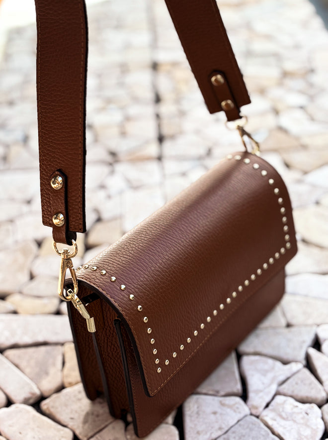 Handbag Laure Studs Camel Leather