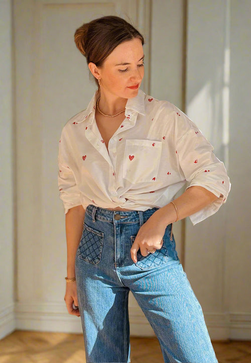 Maison Torrini Paris white shirt red embroidery heart