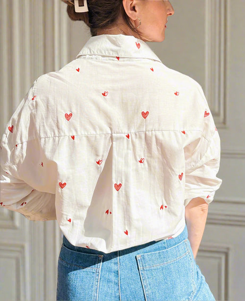 Maison Torrini Paris white shirt red embroidery heart