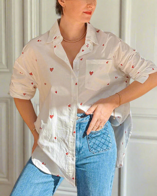 Maison Torrini Paris white shirt red embroidery heart