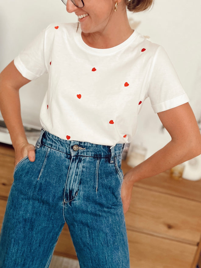 Tee Coeur White/Red Heart
