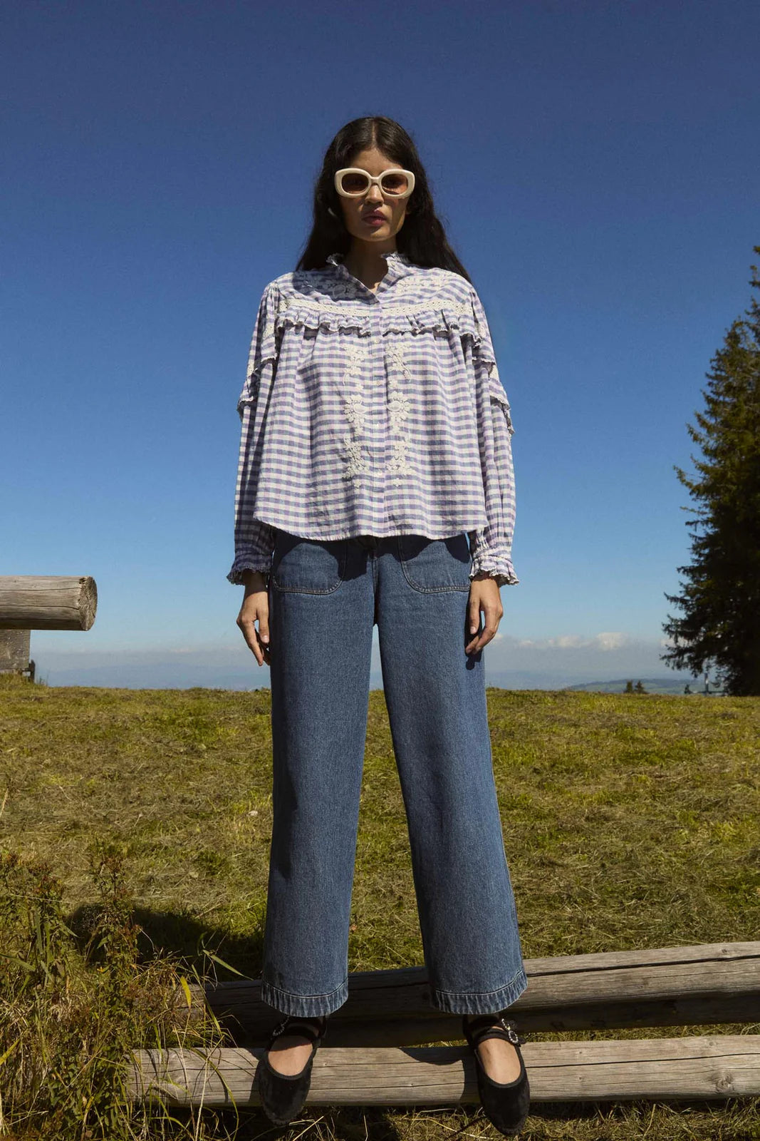 BLOUSE NOELIANNE BLUE/PURPLE CHECKS - LOUISE MISHA - MAISON TORRINI PARIS - FRENCH CLOTHING ONLINE