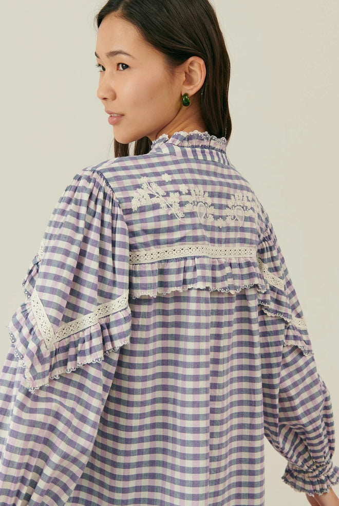 BLOUSE NOELIANNE BLUE/PURPLE CHECKS - LOUISE MISHA