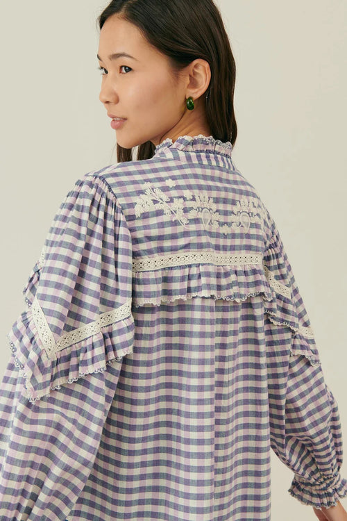 BLOUSE NOELIANNE BLUE/PURPLE CHECKS - LOUISE MISHA - MAISON TORRINI PARIS - FRENCH CLOTHING ONLINE