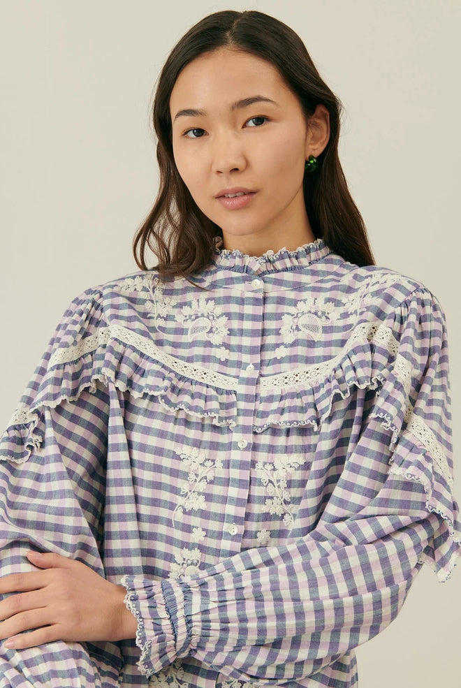 BLOUSE NOELIANNE BLUE/PURPLE CHECKS - LOUISE MISHA