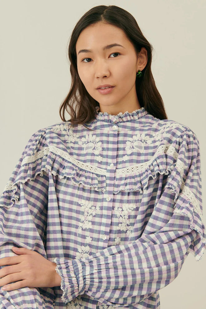 BLOUSE NOELIANNE BLUE/PURPLE CHECKS - LOUISE MISHA - MAISON TORRINI PARIS - FRENCH CLOTHING ONLINE