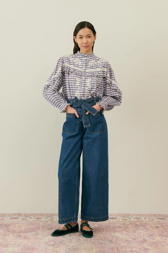 BLOUSE NOELIANNE BLUE/PURPLE CHECKS - LOUISE MISHA - MAISON TORRINI PARIS - FRENCH CLOTHING ONLINE