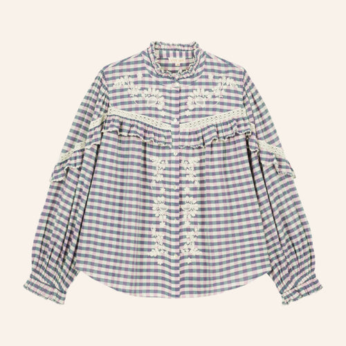 BLOUSE NOELIANNE BLUE/PURPLE CHECKS - LOUISE MISHA - MAISON TORRINI PARIS - FRENCH CLOTHING ONLINE