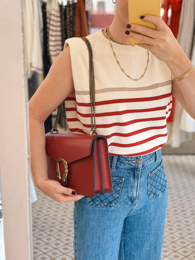 KNIT TOP RACHELLE RED/GOLD STRIPED