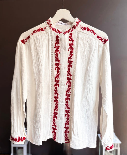 BLOUSE EMBROIDERY CLARA ECRU/RED