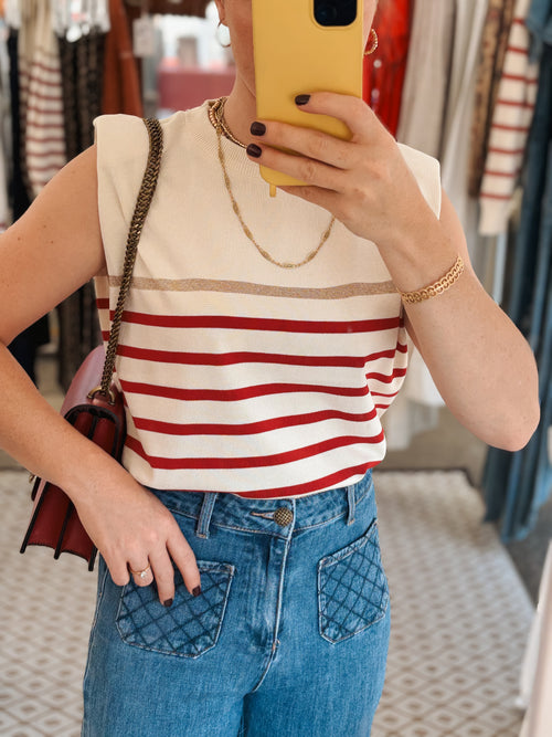 KNIT TOP RACHELLE RED/GOLD STRIPED