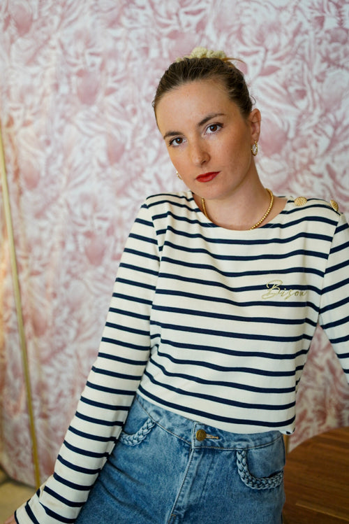 Top Marinière "Bisou" Ecru/Navy