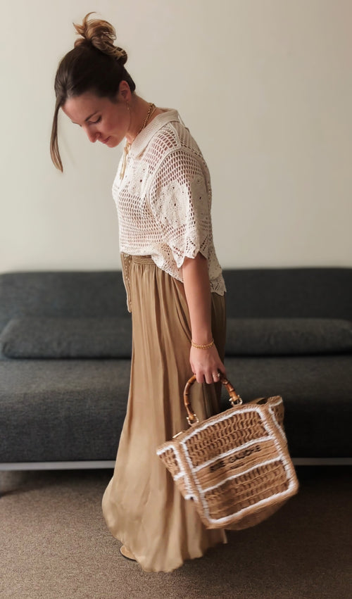 HANDBAG JADE WHITE/TAUPE RAFFIA PETITE