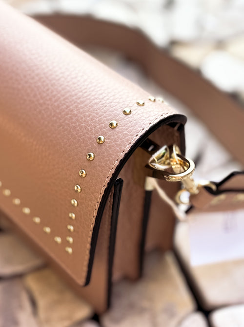 HANDBAG LAURE STUDS NUDE LEATHER