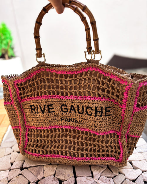 HANDBAG JADE PINK/TAUPE RAFFIA - PRE ORDER