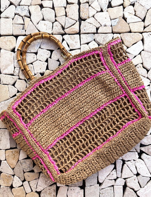 HANDBAG JADE PINK/TAUPE RAFFIA - PRE ORDER