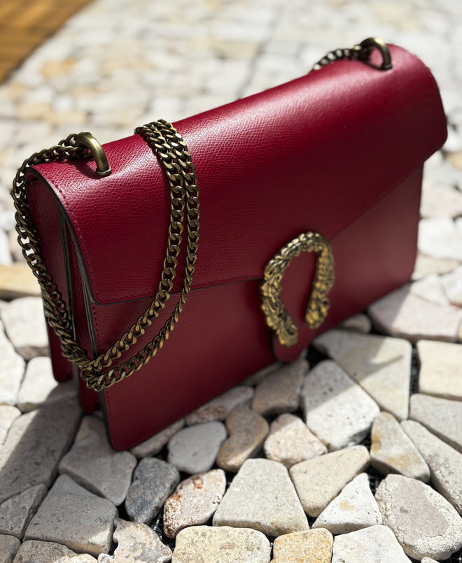 HANDBAG ELOISE RED WINE LEATHER