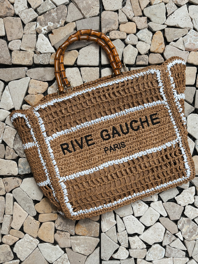 HANDBAG JADE WHITE/TAUPE RAFFIA GRAND