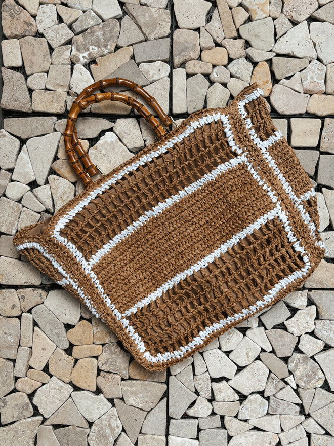 HANDBAG JADE WHITE/TAUPE RAFFIA GRAND