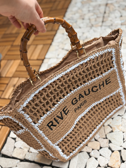 HANDBAG JADE WHITE/TAUPE RAFFIA GRAND