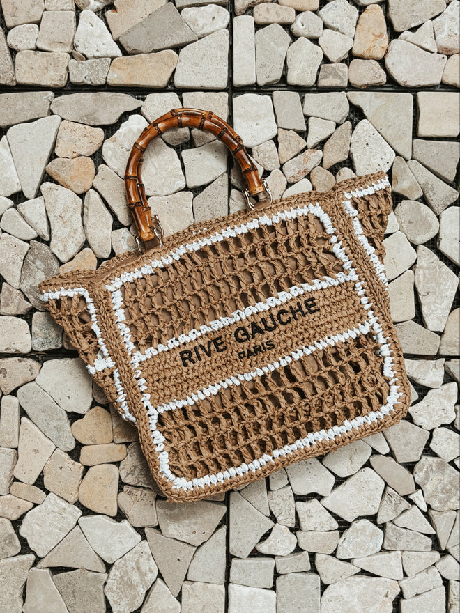 HANDBAG JADE WHITE/TAUPE RAFFIA PETITE