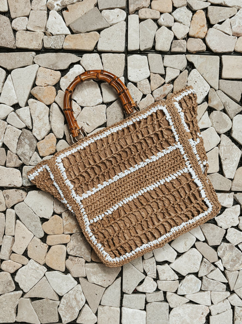 HANDBAG JADE WHITE/TAUPE RAFFIA PETITE