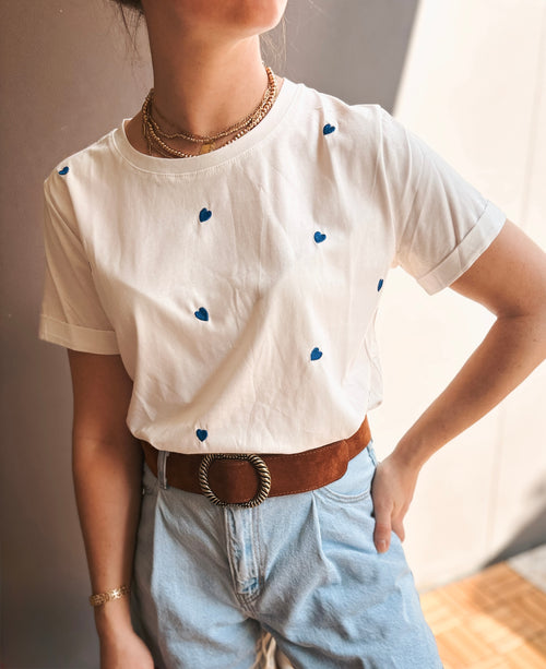 TEE COEUR WHITE/BLUE HEART