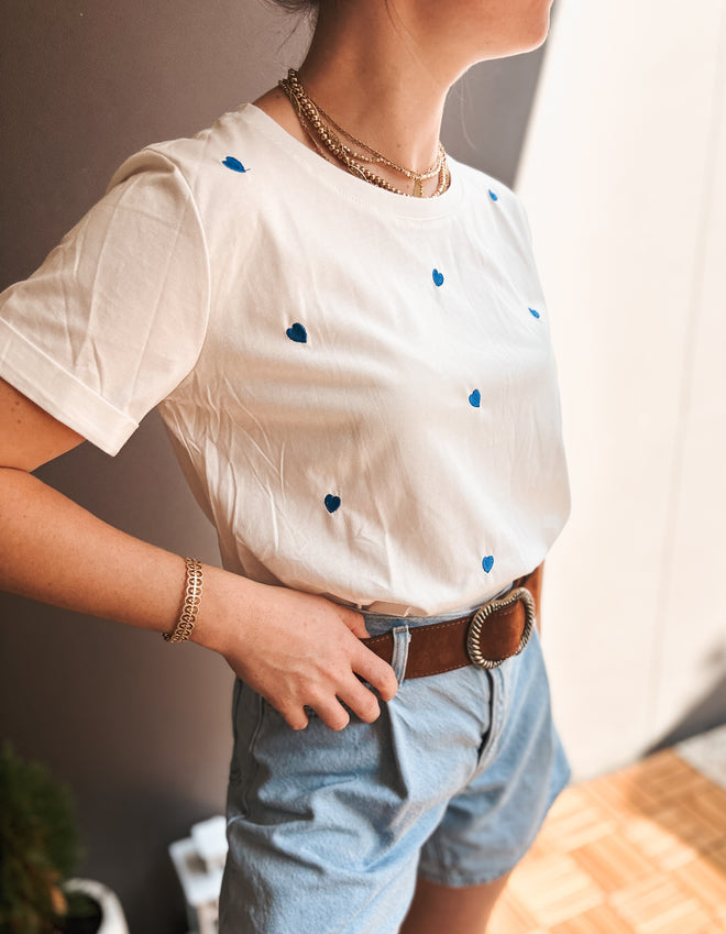 TEE COEUR WHITE/BLUE HEART