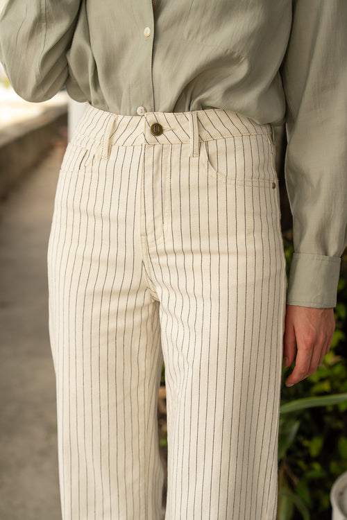 Jeans Rayé Pinstripes Beige Straight Full