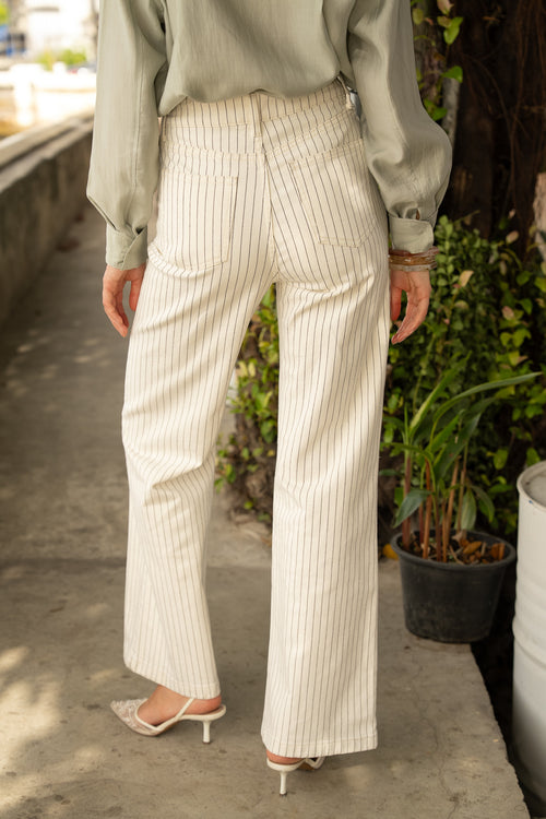 Jeans Rayé Pinstripes Beige Straight Full