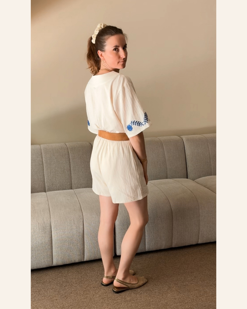 Jumpsuit Nala Embroidery Beige/Royal Blue