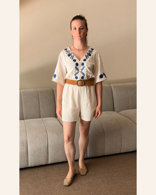 Jumpsuit Nala Embroidery Beige/Royal Blue