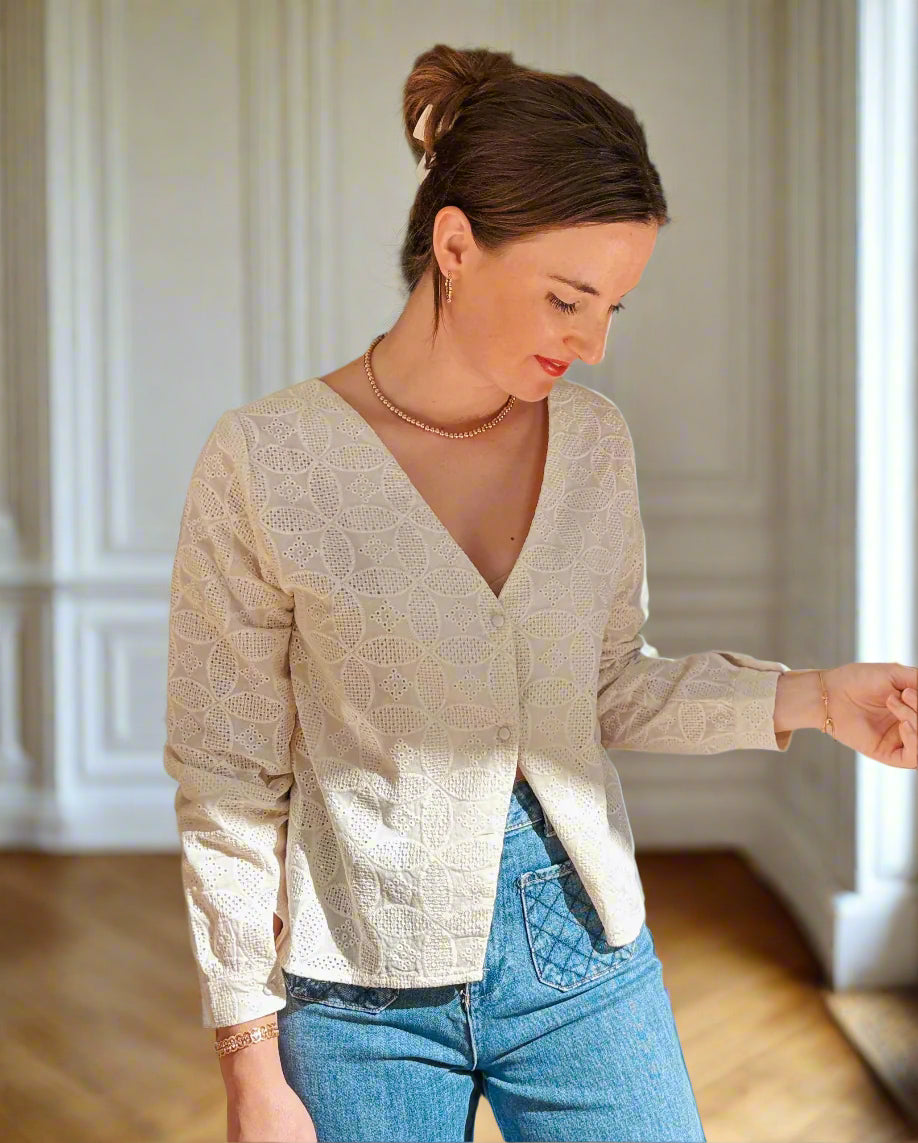 Open work beige blouse