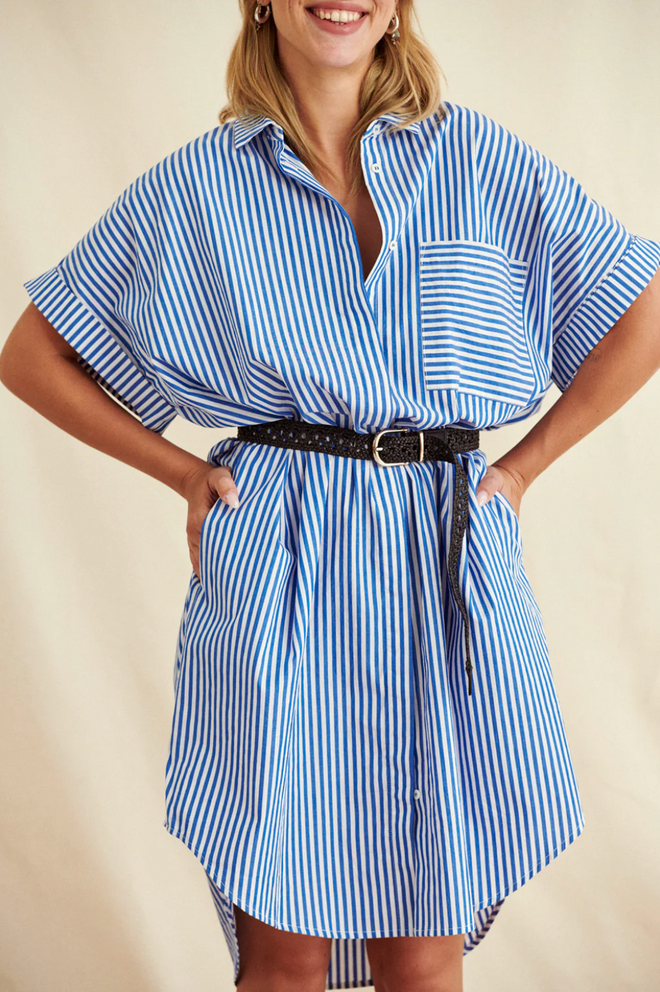 DRESS RAIMA STRIPED BLEU/WHITE