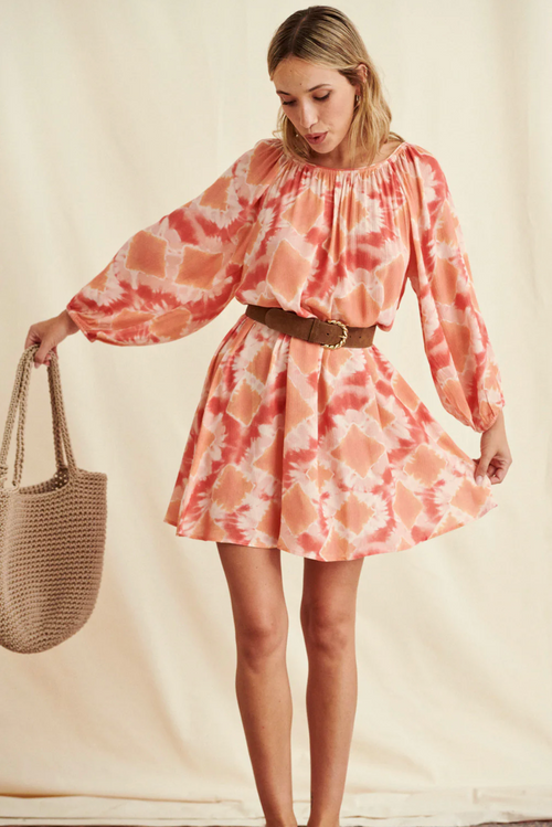 DRESS REANE TIE & DYE CORAL PINK