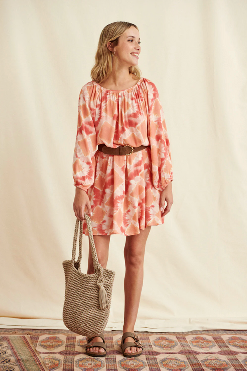 DRESS REANE TIE & DYE CORAL PINK