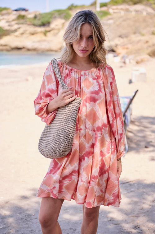 DRESS REANE TIE & DYE CORAL PINK