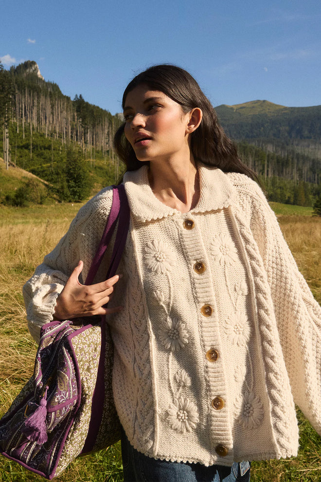 CARDIGAN KNITTED CAPE KHELLANE CREAM - LOUISE MISHA - MAISON TORRINI PARIS - FRENCH CLOTHING ONLINE